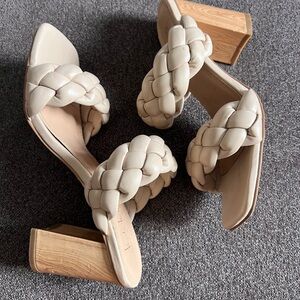 Nicole Miller Cream Braided Block Heels